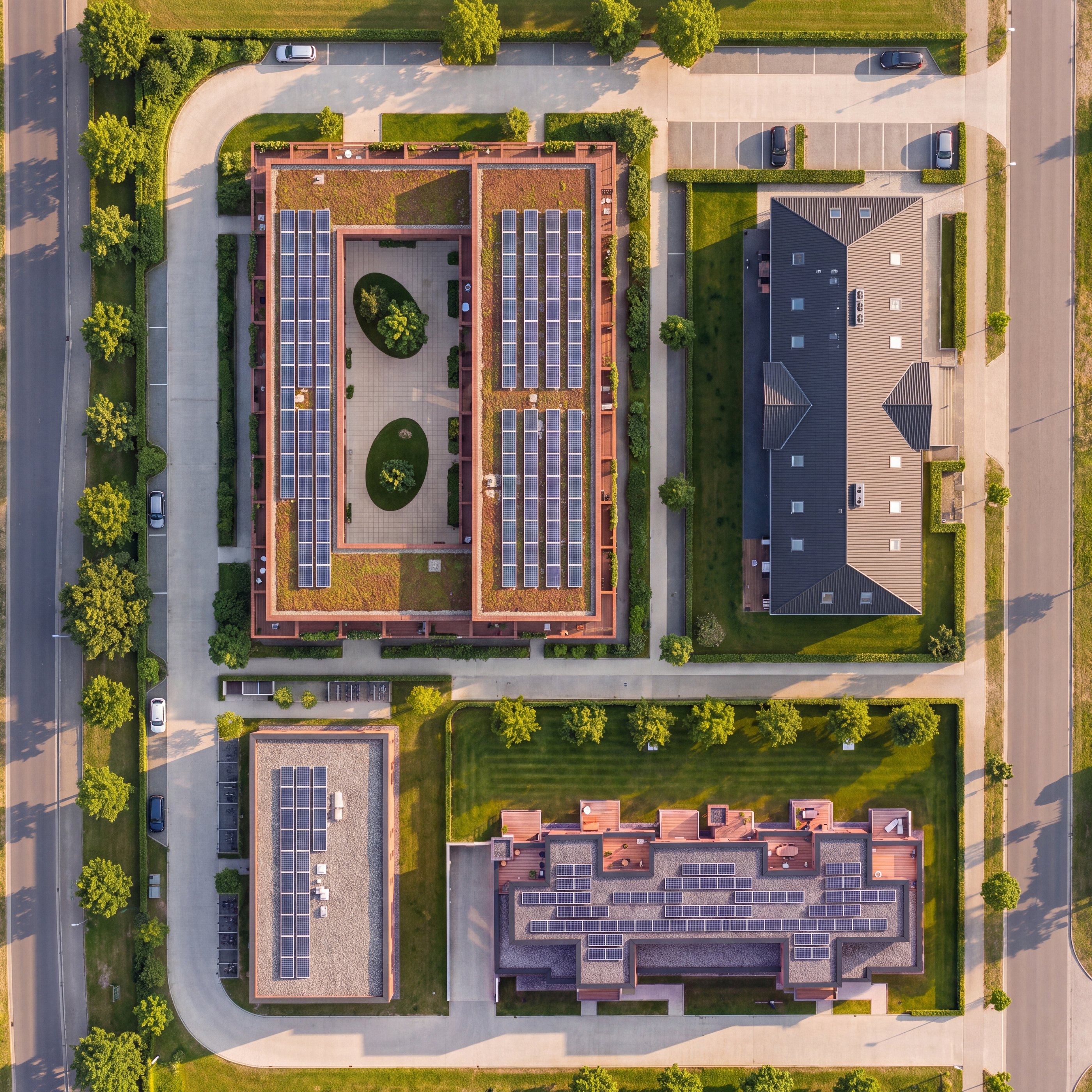 Luftbild Lünepark mit dem Neubau Konrad-Zuse-Allee 20 und 22, den Nachbargebäuden und der Bockelmannstraße
